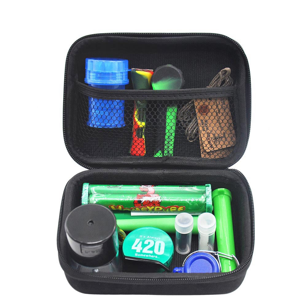 Tobacco Bag Set Plastic Smoking Herb Grinder Storage Jar Metal Tin Silicone Smoking Pipe One Hitter Dugout Rolling Machine Glass Tips