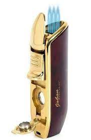 Jobon Cigar Cigarette Butane Lighter with Cigar Punch In Triple Torch